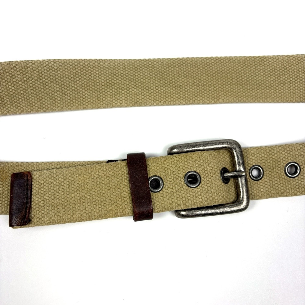 VTG 90s Eddie Bauer Canvas & Leather Suringle Belt Khaki Mens 52" 3XL Outdoor